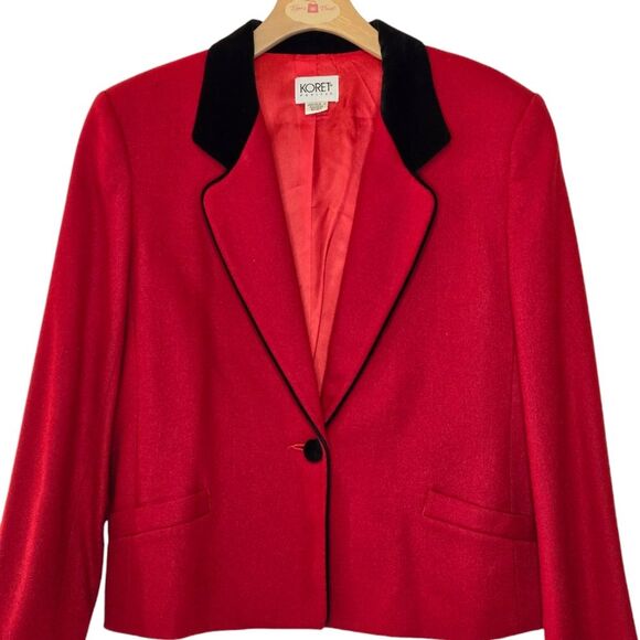 Vintage Koret Petites Women's Red w/Black Velvet Collar Wool Blazer Size 12 - Picture 14 of 14